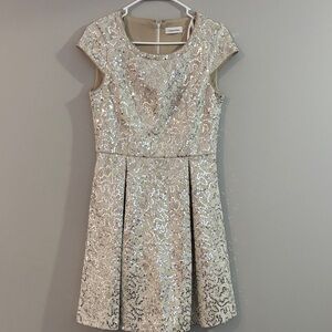 Calvin Klein Ivory Sequin Fit-and-Flare Prom Dress